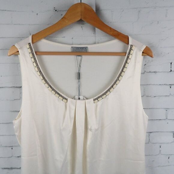JOSEPH A CREAM SLEEELESS ROUND NECK TOP WITH BEADED DETAIL SIZE LARGE NWT - Picture 5 of 8